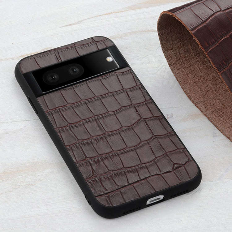 For Google Pixel 7 Accurate Hole Crocodile Texture Genuine Leather Phone Case(Brown)
