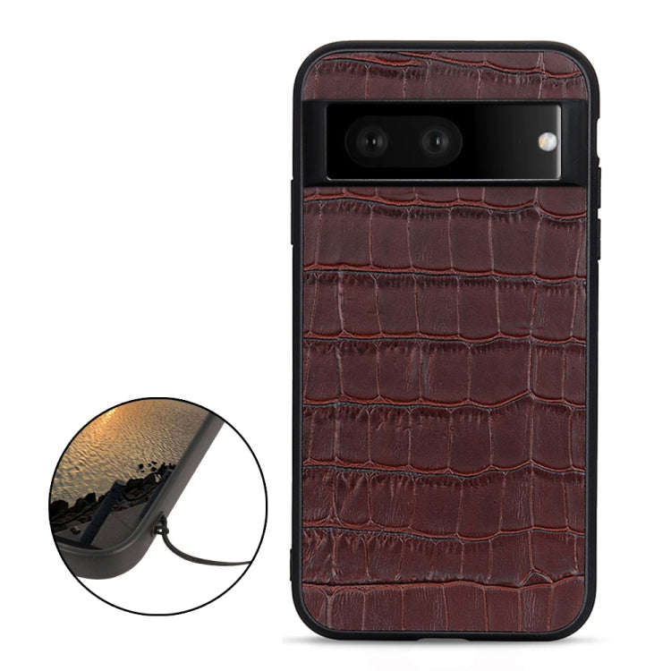 For Google Pixel 7 Accurate Hole Crocodile Texture Genuine Leather Phone Case(Brown)