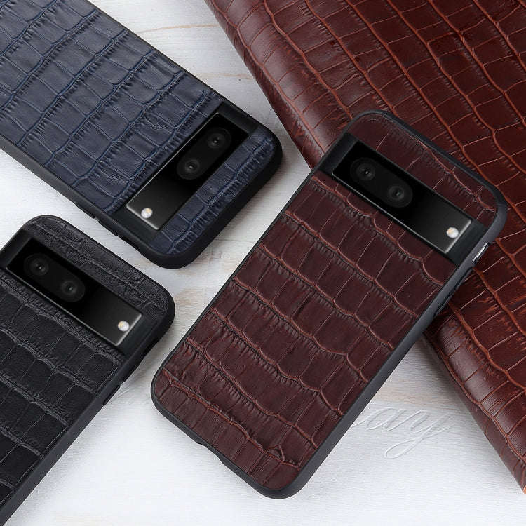 For Google Pixel 7 Accurate Hole Crocodile Texture Genuine Leather Phone Case(Brown)