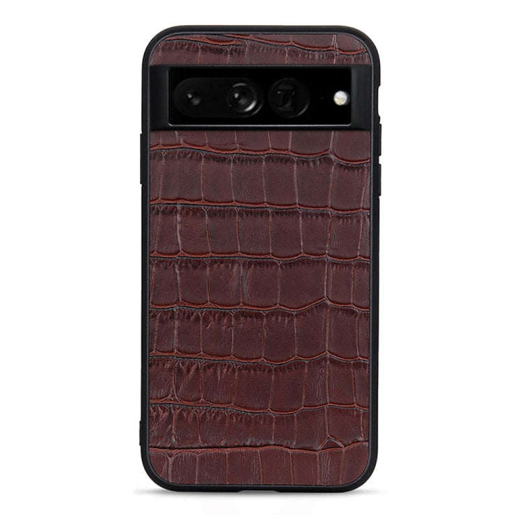 For Google Pixel 7 Pro Accurate Hole Crocodile Texture Genuine Leather Phone Case(Brown)