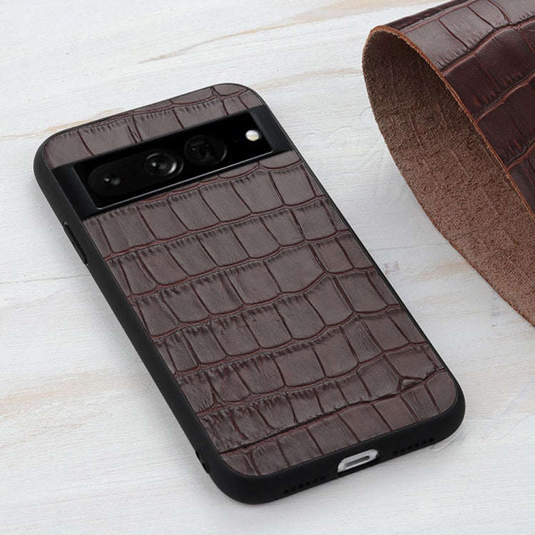 For Google Pixel 7 Pro Accurate Hole Crocodile Texture Genuine Leather Phone Case(Brown)