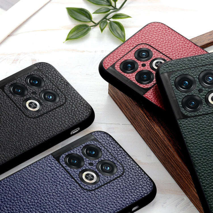 For OnePlus 10 Pro Accurate Hole Litchi Texture Genuine Leather Phone Case(Black)
