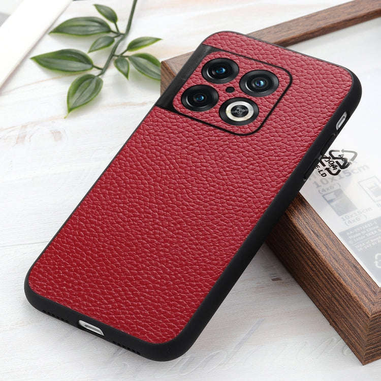 For OnePlus 10 Pro Accurate Hole Litchi Texture Genuine Leather Phone Case(Red)