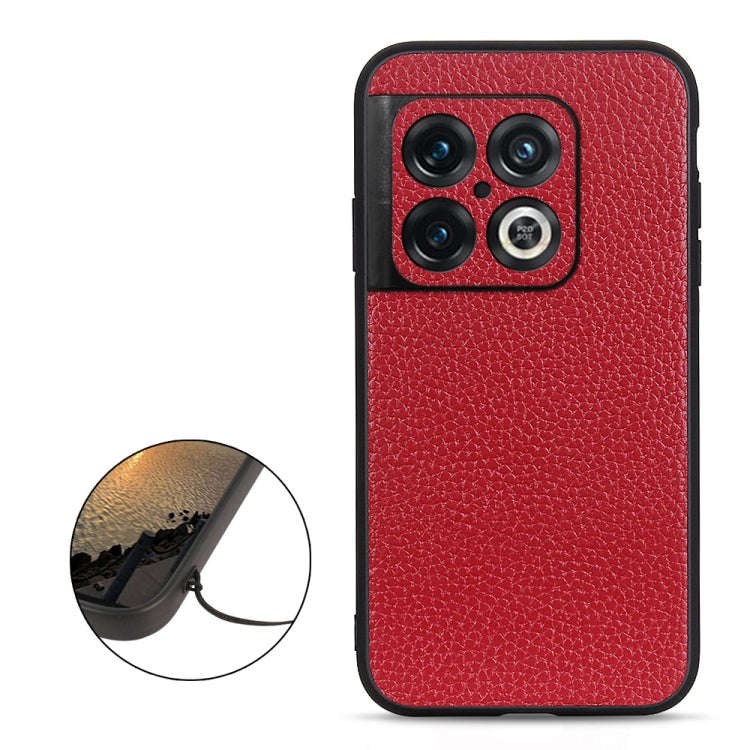 For OnePlus 10 Pro Accurate Hole Litchi Texture Genuine Leather Phone Case(Red)