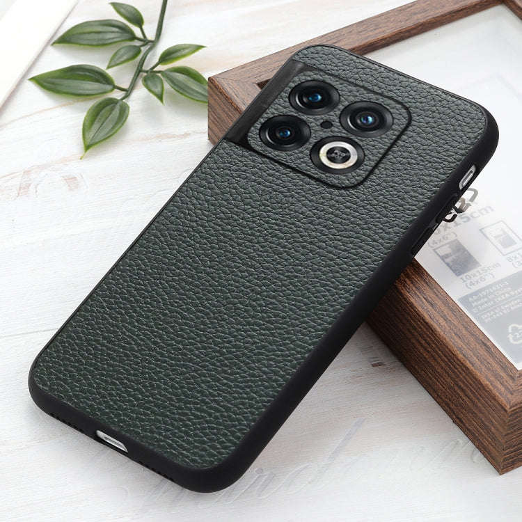 For OnePlus 10 Pro Accurate Hole Litchi Texture Genuine Leather Phone Case(Green)