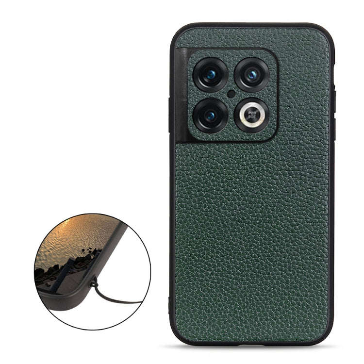 For OnePlus 10 Pro Accurate Hole Litchi Texture Genuine Leather Phone Case(Green)