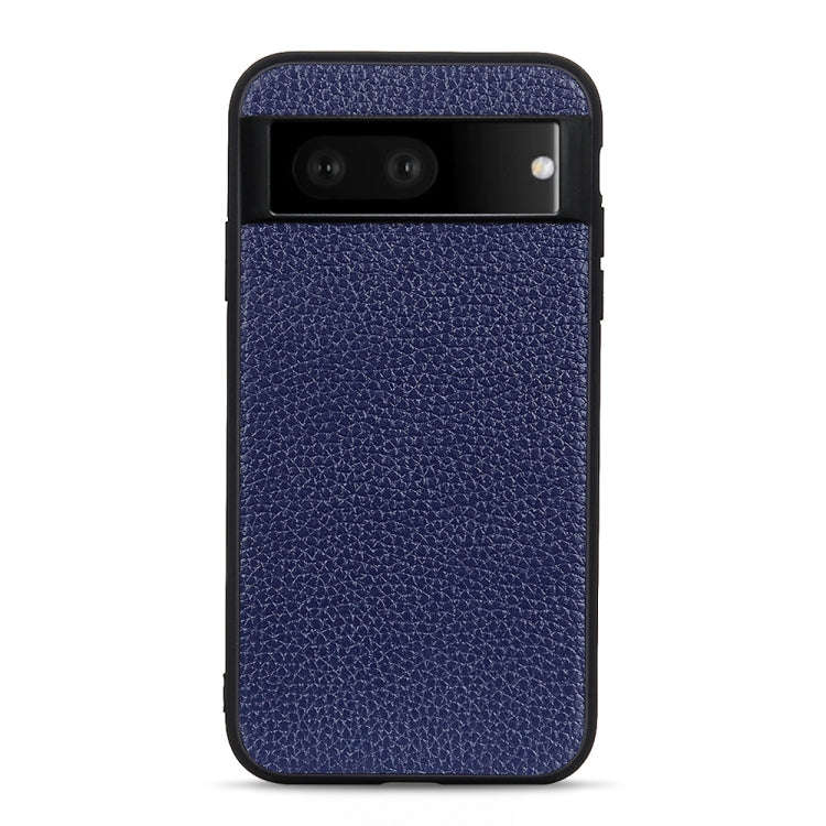 For Google Pixel 7 Accurate Hole Litchi Texture Genuine Leather Phone Case(Blue)