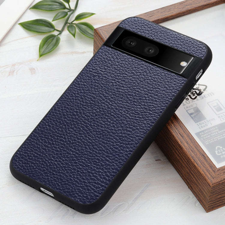 For Google Pixel 7 Accurate Hole Litchi Texture Genuine Leather Phone Case(Blue)