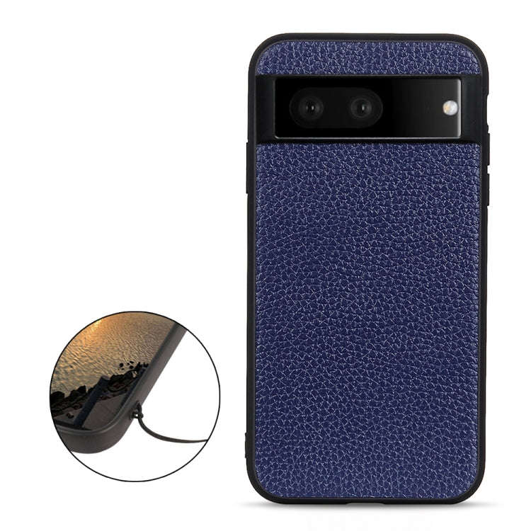 For Google Pixel 7 Accurate Hole Litchi Texture Genuine Leather Phone Case(Blue)