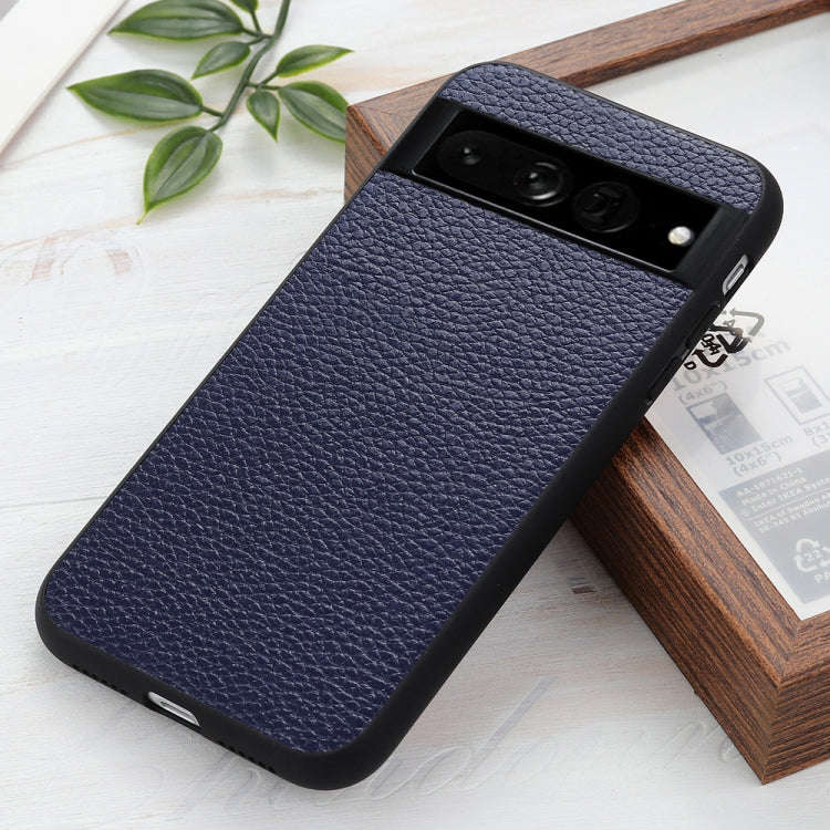 For Google Pixel 7 Pro Accurate Hole Litchi Texture Genuine Leather Phone Case(Blue)