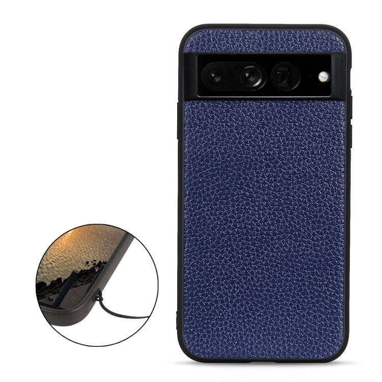 For Google Pixel 7 Pro Accurate Hole Litchi Texture Genuine Leather Phone Case(Blue)