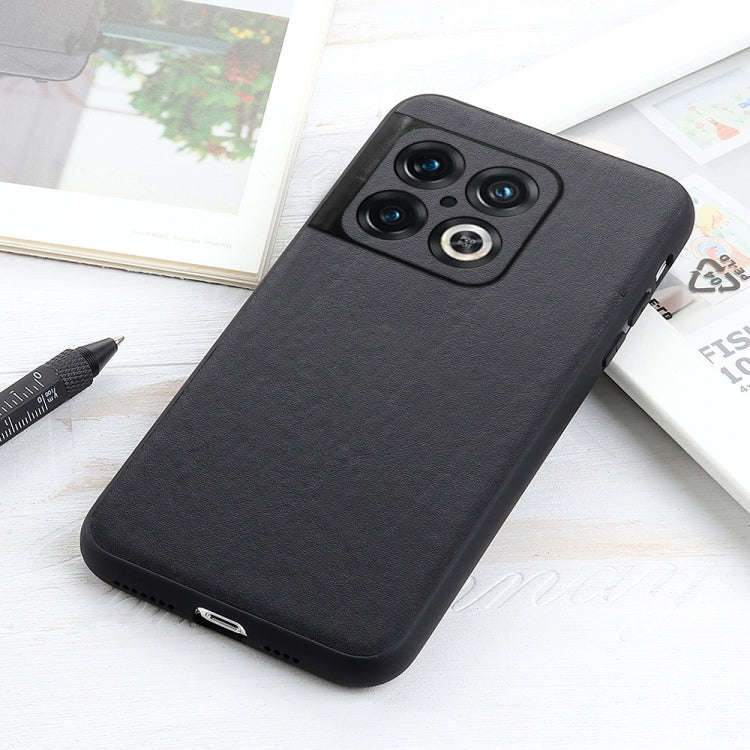 For OnePlus 10 Pro Accurate Hole Lambskin Texture Genuine Leather Phone Case(Black)