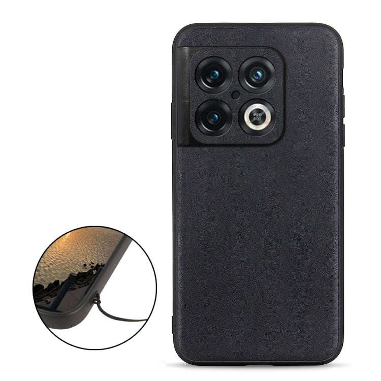 For OnePlus 10 Pro Accurate Hole Lambskin Texture Genuine Leather Phone Case(Black)