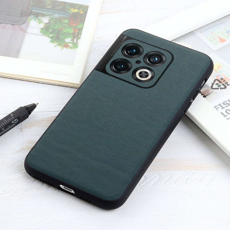 For OnePlus 10 Pro Accurate Hole Lambskin Texture Genuine Leather Phone Case(Green)