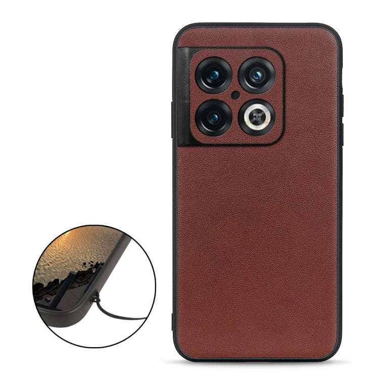 For OnePlus 10 Pro Accurate Hole Lambskin Texture Genuine Leather Phone Case(Brown)