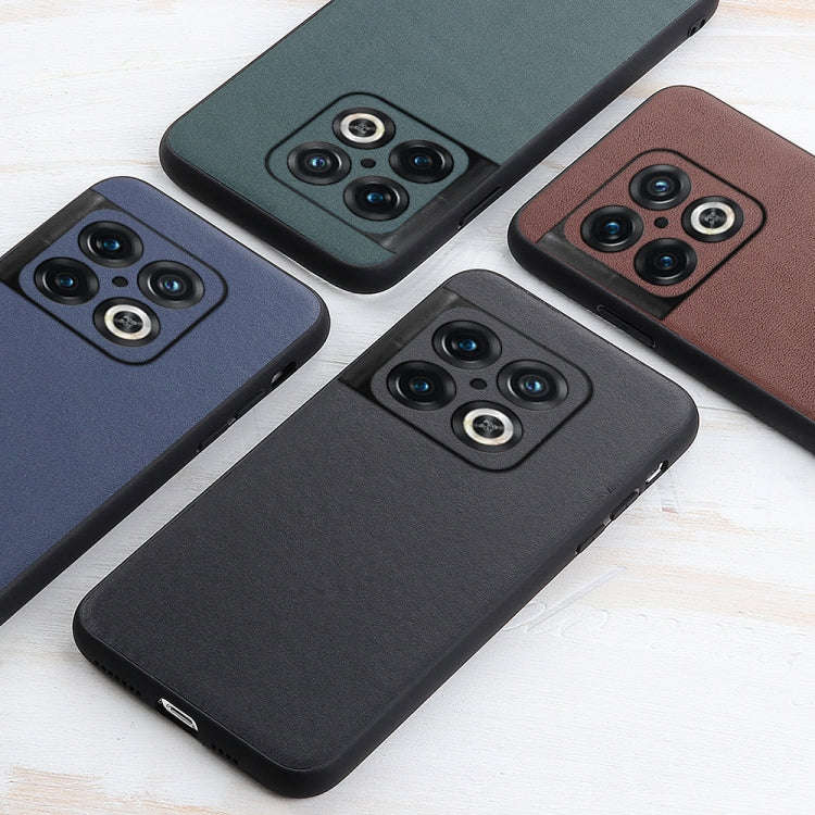 For OnePlus 10 Pro Accurate Hole Lambskin Texture Genuine Leather Phone Case(Brown)