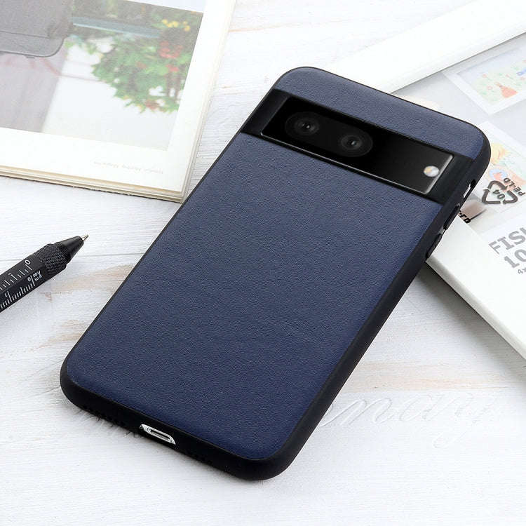 For Google Pixel 7 Accurate Hole Lambskin Texture Genuine Leather Phone Case(Blue)