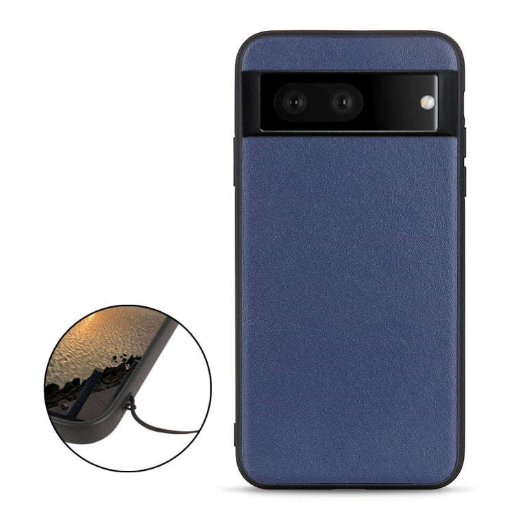 For Google Pixel 7 Accurate Hole Lambskin Texture Genuine Leather Phone Case(Blue)