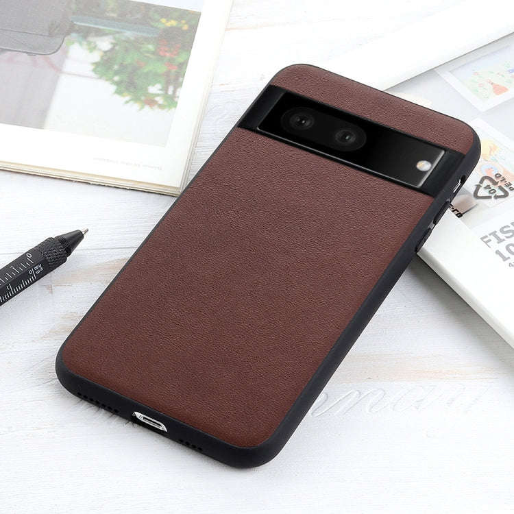 For Google Pixel 7 Accurate Hole Lambskin Texture Genuine Leather Phone Case(Brown)