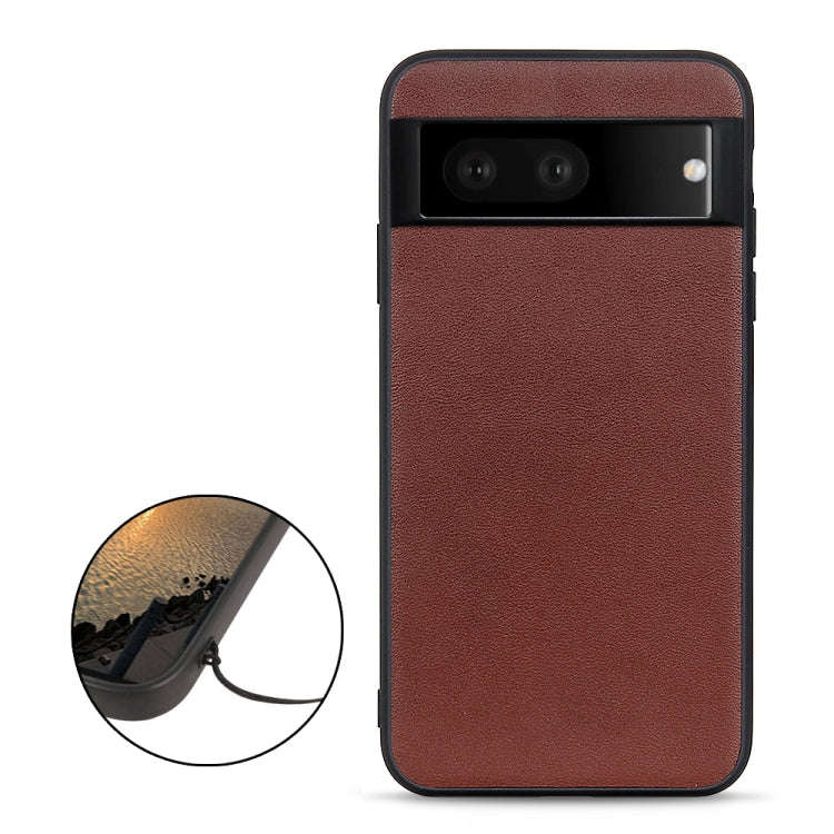 For Google Pixel 7 Accurate Hole Lambskin Texture Genuine Leather Phone Case(Brown)