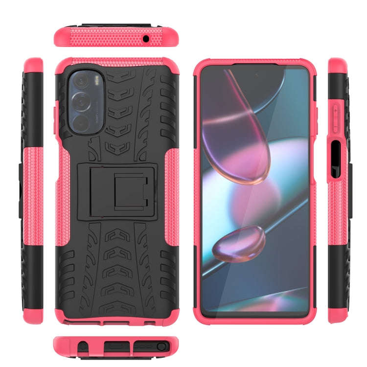 For Motorola Moto G Stylus 2022 4G Tire Texture TPU + PC Phone Case with Holder(Pink)