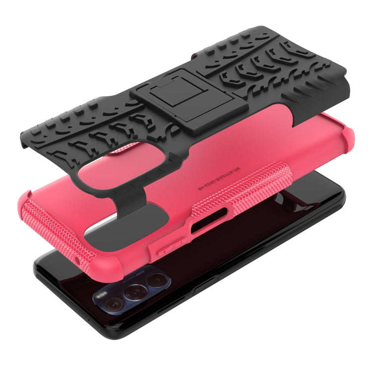 For Motorola Moto G Stylus 2022 4G Tire Texture TPU + PC Phone Case with Holder(Pink)