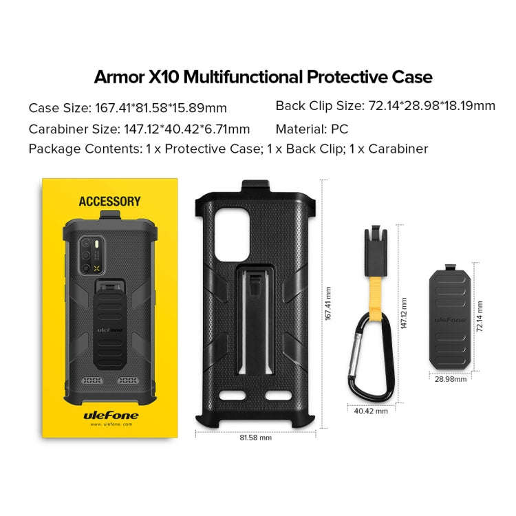 For Ulefone Armor X10 Pro Ulefone Back Clip Phone Case with Carabiner(Black)