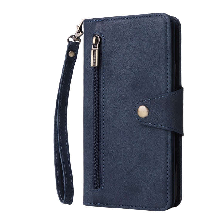 For Google Pixel 3A Rivet Buckle 9 Cards Three Fold Leather Phone Case(Blue)