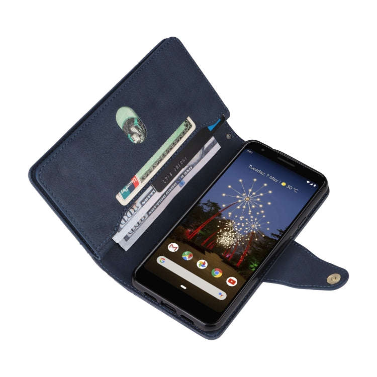 For Google Pixel 3A Rivet Buckle 9 Cards Three Fold Leather Phone Case(Blue)