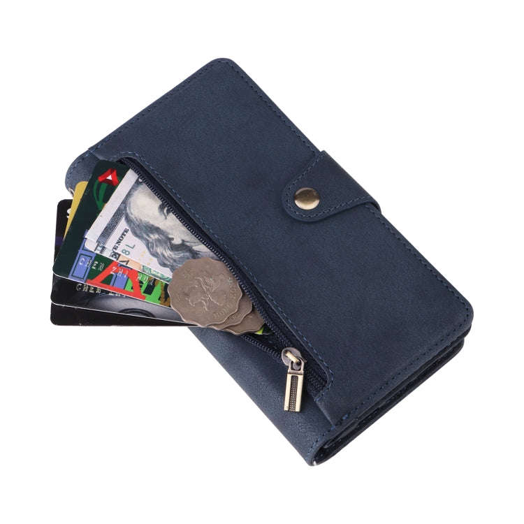 For Google Pixel 3A Rivet Buckle 9 Cards Three Fold Leather Phone Case(Blue)