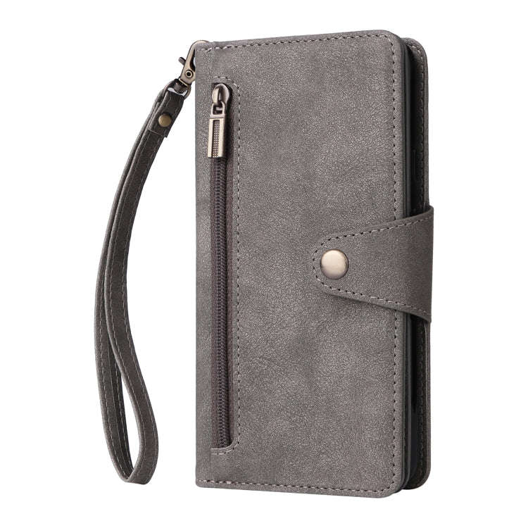 For Google Pixel 3A Rivet Buckle 9 Cards Three Fold Leather Phone Case(Grey)
