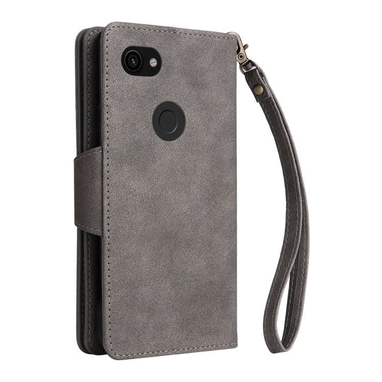 For Google Pixel 3A Rivet Buckle 9 Cards Three Fold Leather Phone Case(Grey)