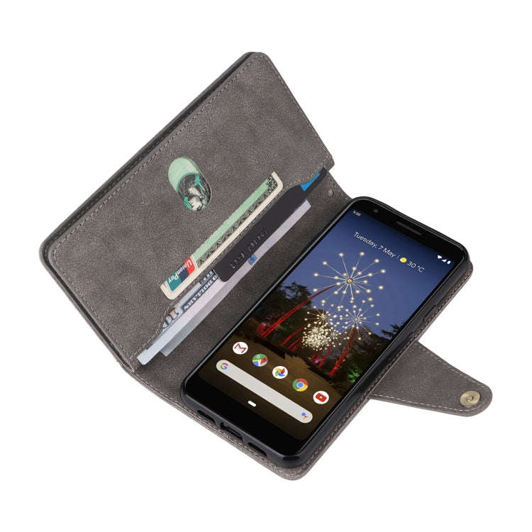 For Google Pixel 3A Rivet Buckle 9 Cards Three Fold Leather Phone Case(Grey)