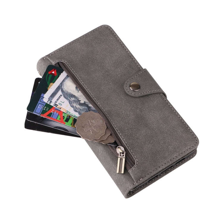 For Google Pixel 3A Rivet Buckle 9 Cards Three Fold Leather Phone Case(Grey)