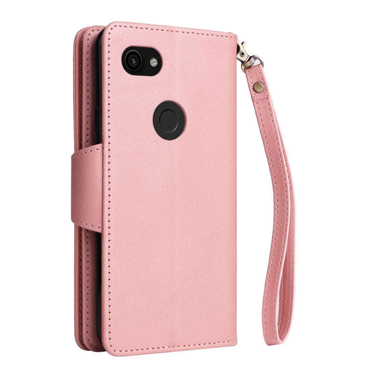 For Google Pixel 3A Rivet Buckle 9 Cards Three Fold Leather Phone Case(Rose Gold)