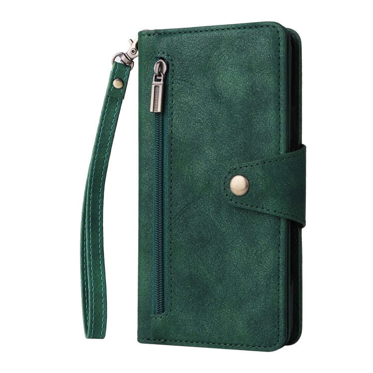 For Google Pixel 3A Rivet Buckle 9 Cards Three Fold Leather Phone Case(Green)