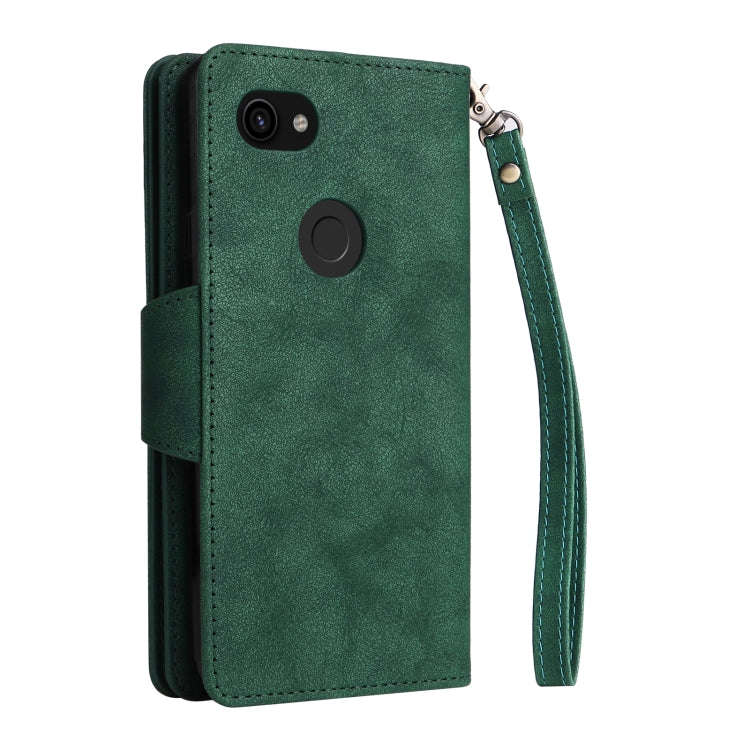 For Google Pixel 3A Rivet Buckle 9 Cards Three Fold Leather Phone Case(Green)