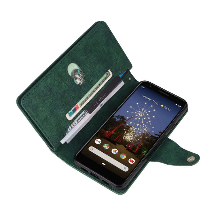 For Google Pixel 3A Rivet Buckle 9 Cards Three Fold Leather Phone Case(Green)