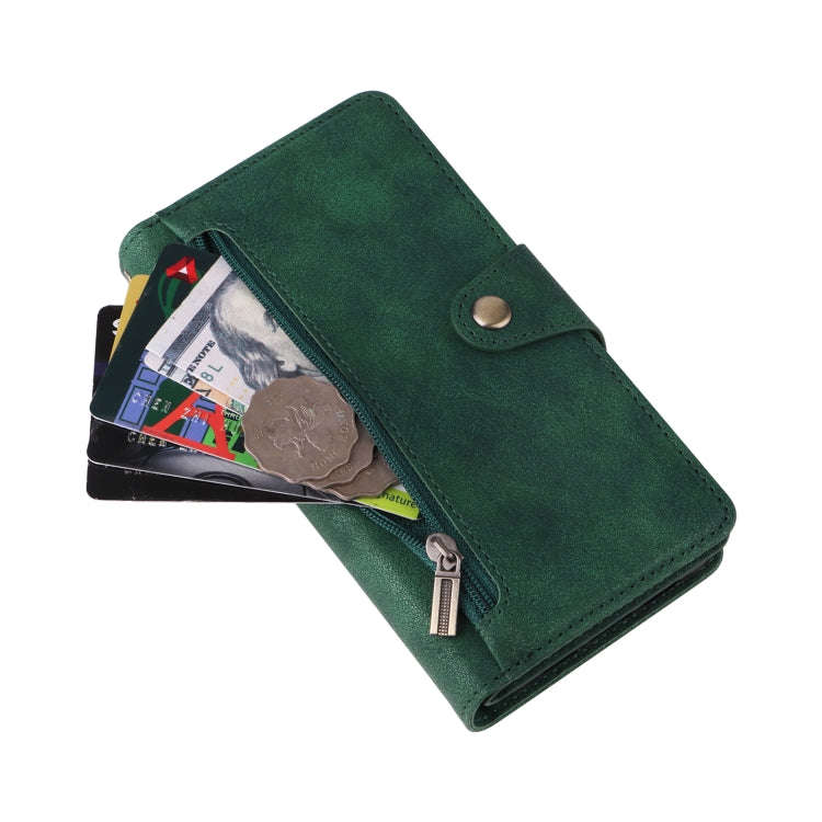 For Google Pixel 3A Rivet Buckle 9 Cards Three Fold Leather Phone Case(Green)