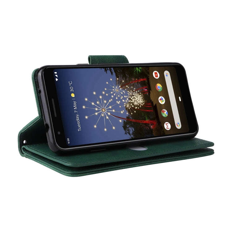 For Google Pixel 3A Rivet Buckle 9 Cards Three Fold Leather Phone Case(Green)