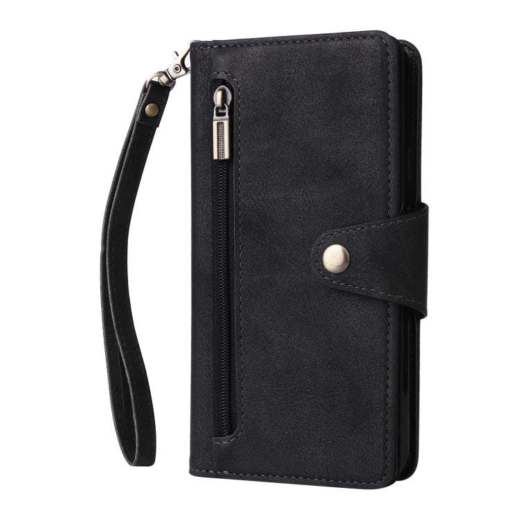 For Google Pixel 3A XL Rivet Buckle 9 Cards Three Fold Leather Phone Case(Black)