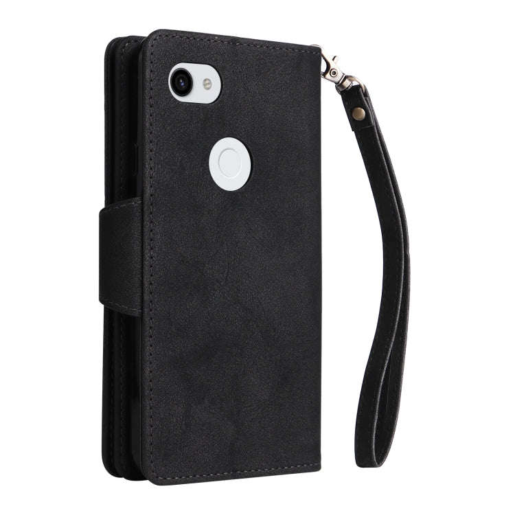 For Google Pixel 3A XL Rivet Buckle 9 Cards Three Fold Leather Phone Case(Black)