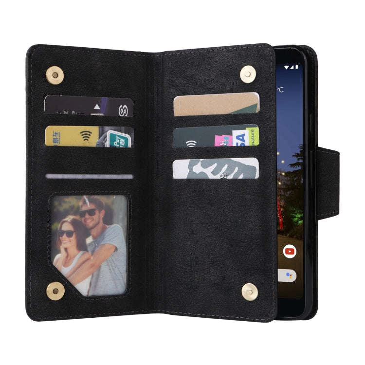 For Google Pixel 3A XL Rivet Buckle 9 Cards Three Fold Leather Phone Case(Black)