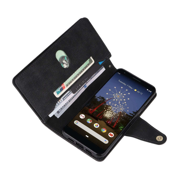 For Google Pixel 3A XL Rivet Buckle 9 Cards Three Fold Leather Phone Case(Black)