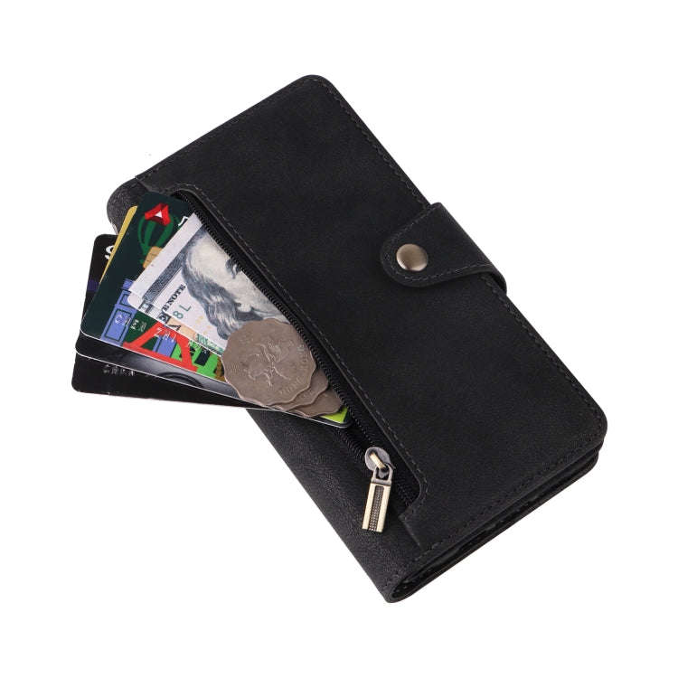 For Google Pixel 3A XL Rivet Buckle 9 Cards Three Fold Leather Phone Case(Black)
