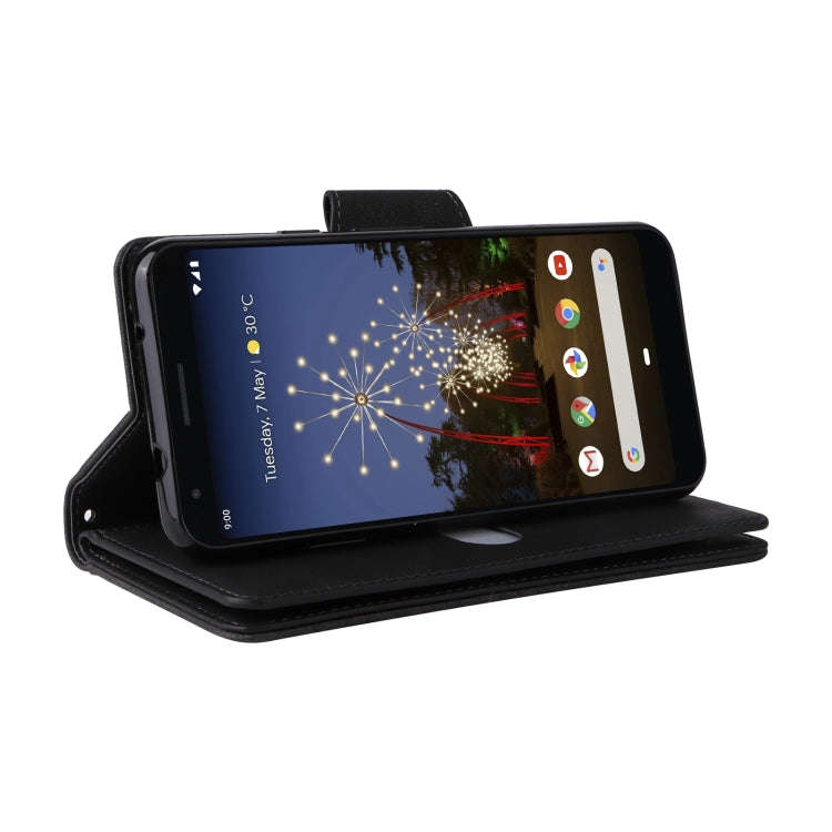 For Google Pixel 3A XL Rivet Buckle 9 Cards Three Fold Leather Phone Case(Black)