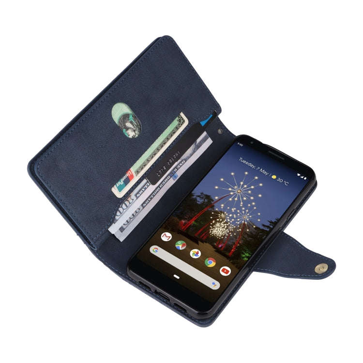 For Google Pixel 3A XL Rivet Buckle 9 Cards Three Fold Leather Phone Case(Blue)
