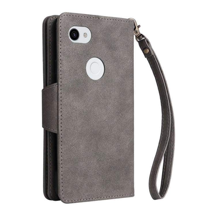 For Google Pixel 3A XL Rivet Buckle 9 Cards Three Fold Leather Phone Case(Grey)