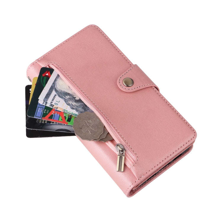 For Google Pixel 3A XL Rivet Buckle 9 Cards Three Fold Leather Phone Case(Rose Gold)