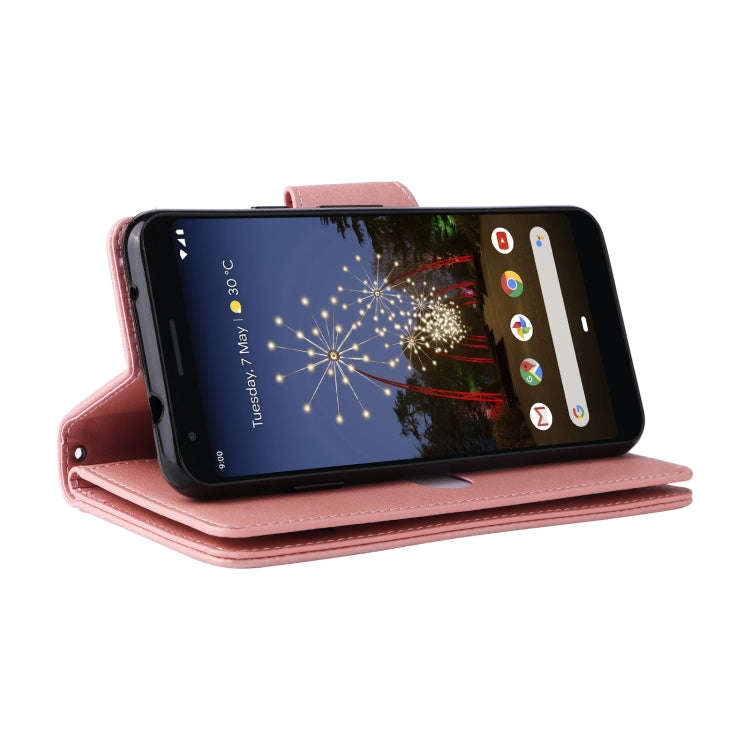 For Google Pixel 3A XL Rivet Buckle 9 Cards Three Fold Leather Phone Case(Rose Gold)